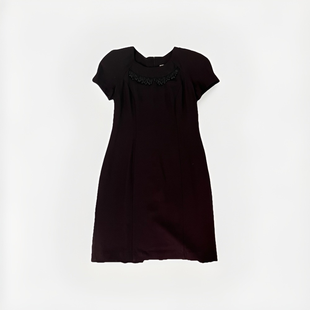Vintage Sheri Martin New York Petites Black Dress Size 10P Classic Cocktail Bead